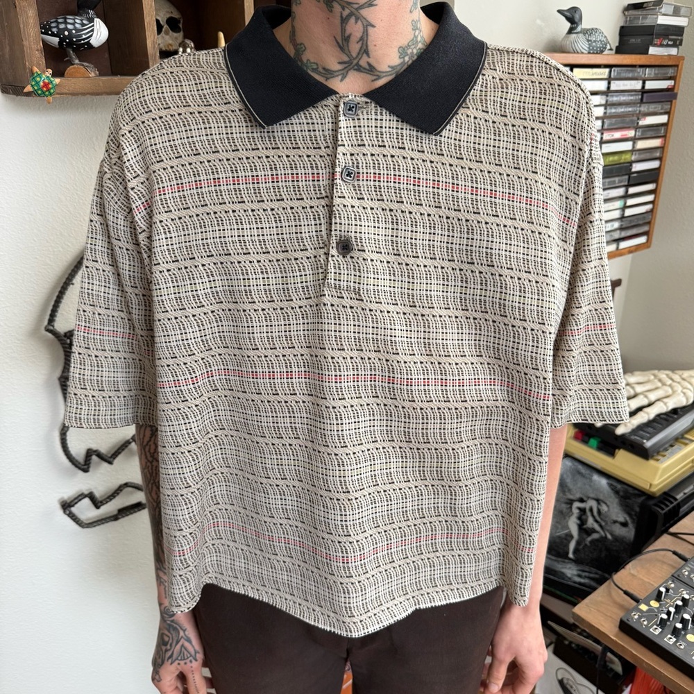 💀 SOLD 💀 Vintage 90s Cropped Striped S/S Knit Polo ~ Size Large